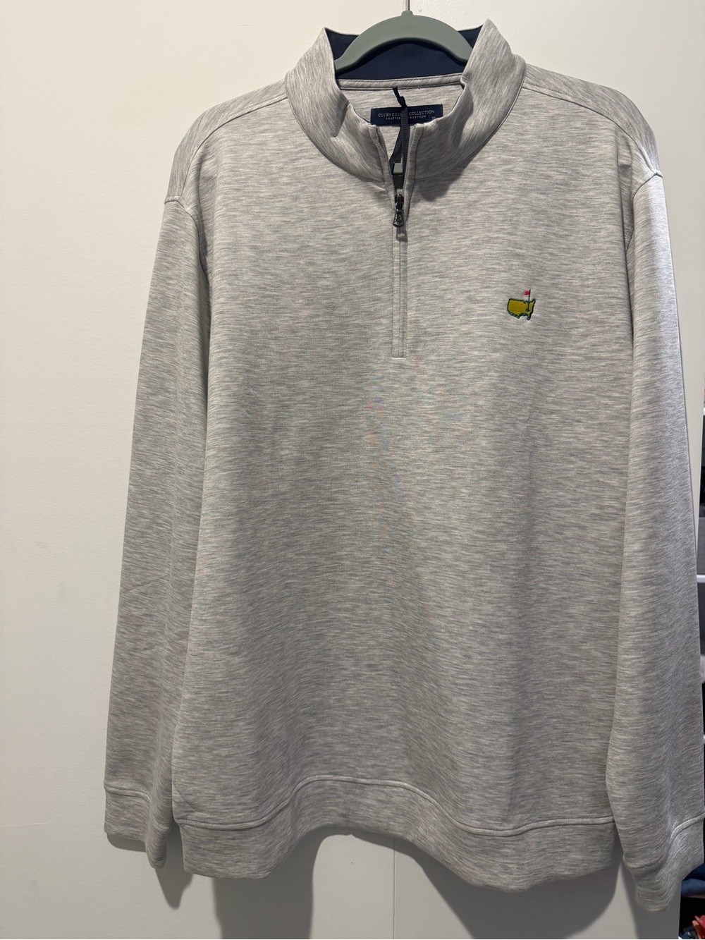 Men's Light Gray 1/4 Zip Sweater with Embroidered Golf Crest